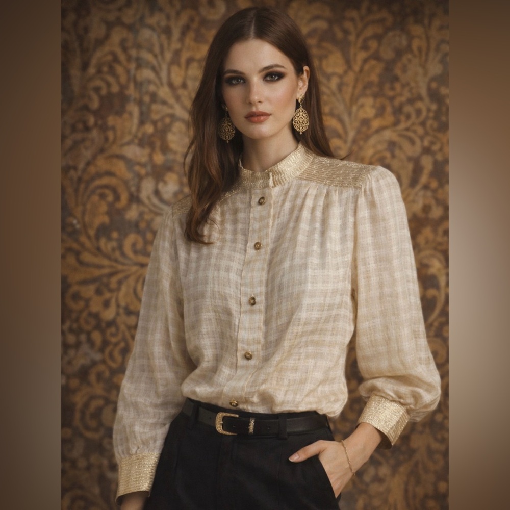 BIBA -black label - vintage 90’s revival -linen with gold metallic thread top